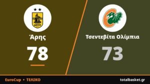 Άρης – Τσεντεβίτα Ολίμπια 78-73: Νίκη με άξονα τον Ρόμπινσον-Ερλ