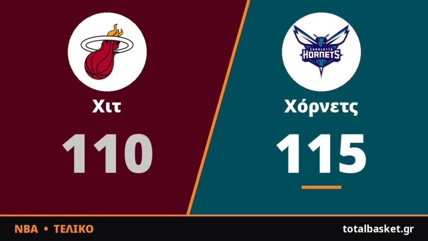 Οι Χόρνετς ξέφυγαν στο 115-110 και βύθισαν τους Χιτ στο 0-3